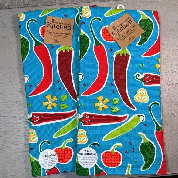 HOT STUFF Spicy Pepper Oven Glove and Kitchen Towels Set NWT - Picture 2 of 4